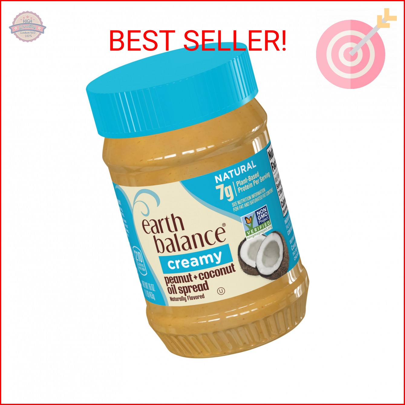 Earth Balance Creamy Peanut and Coconut Oil Spread, Vegan and Gluten Free, 16 oz