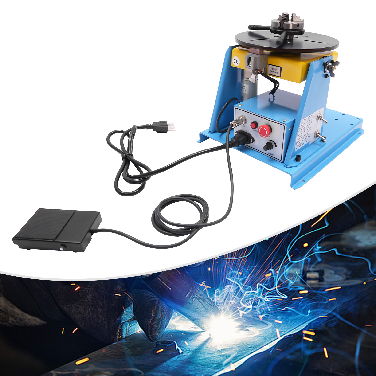 10KG Rotary Welding Positioner 0-90° Positioning Turntable Table 1-12RPM 3-Jaw