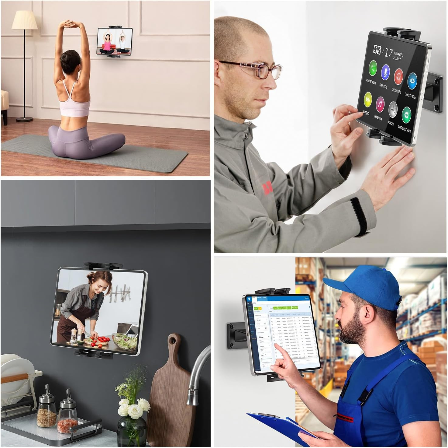 Tablet Wall Mount, 360° Rotation Tablet Holder Stand, Sturdy Metal Base, Kitchen