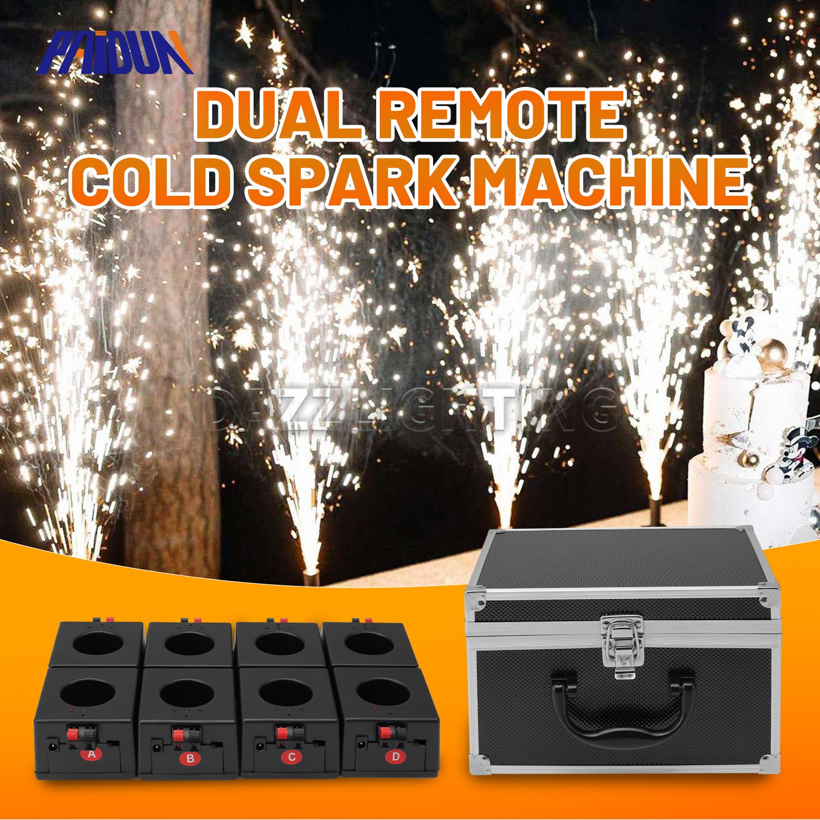 PAIDUN 8PCS Cold Spark Machine Fountain Sparkler Base Kit w/ Case Remote Control