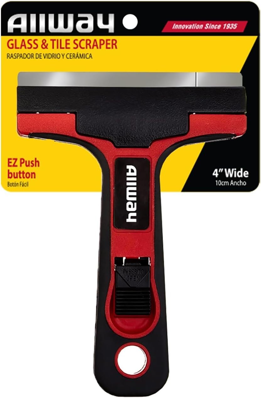 Durable 4-Inch GTS Glass & Tile Scraper with Quick Push-Button Blade Change