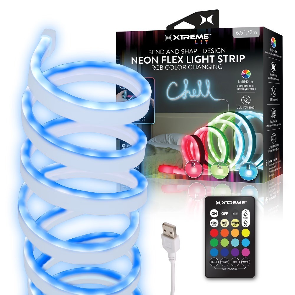 Neon Flex LED Strip Lights 6.5ft Multi Color with Memory Wire for Christmas