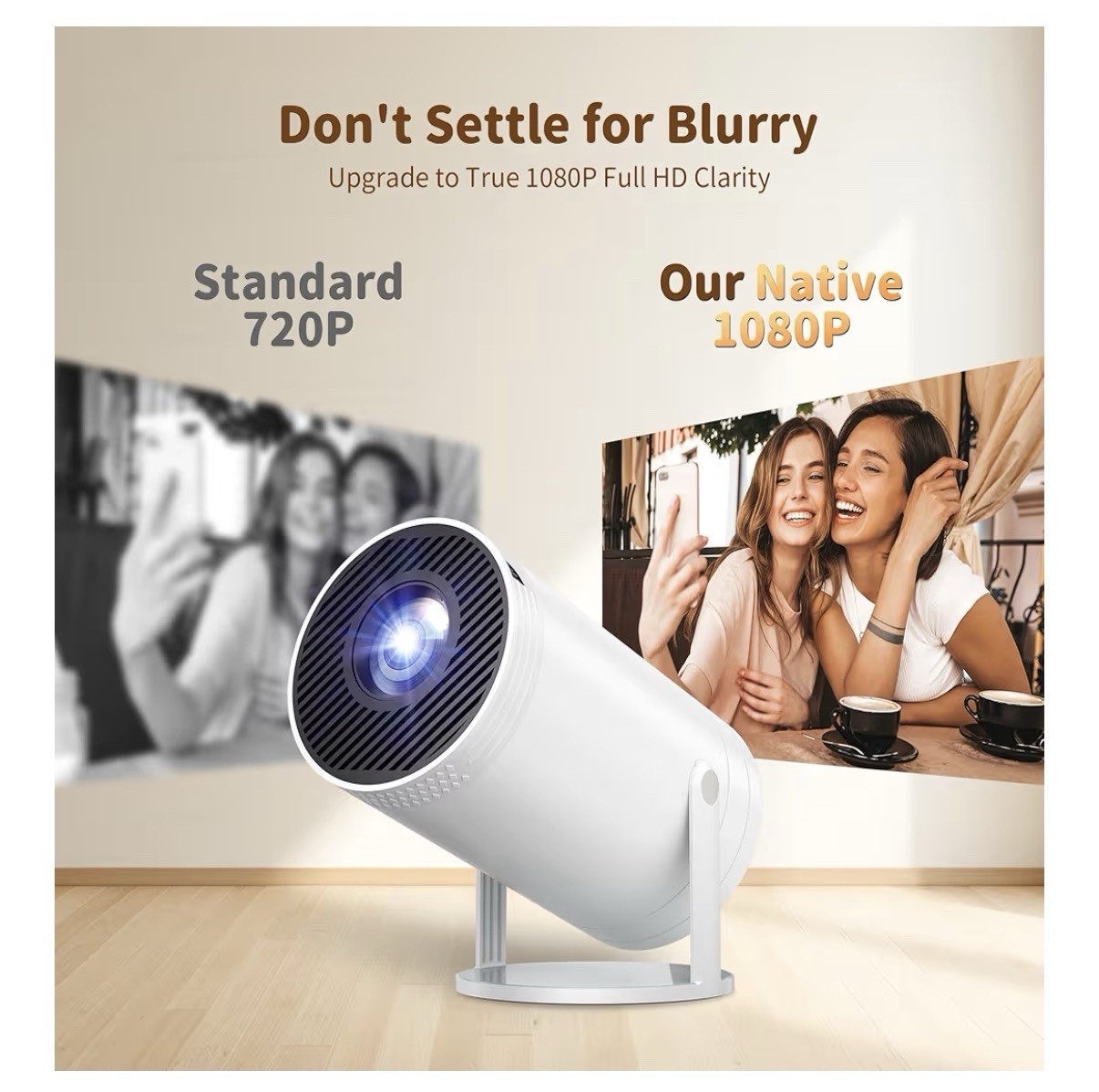 Mini DLP Projector 1080P Native 4K Support 270° Rotatable Electric Keystone