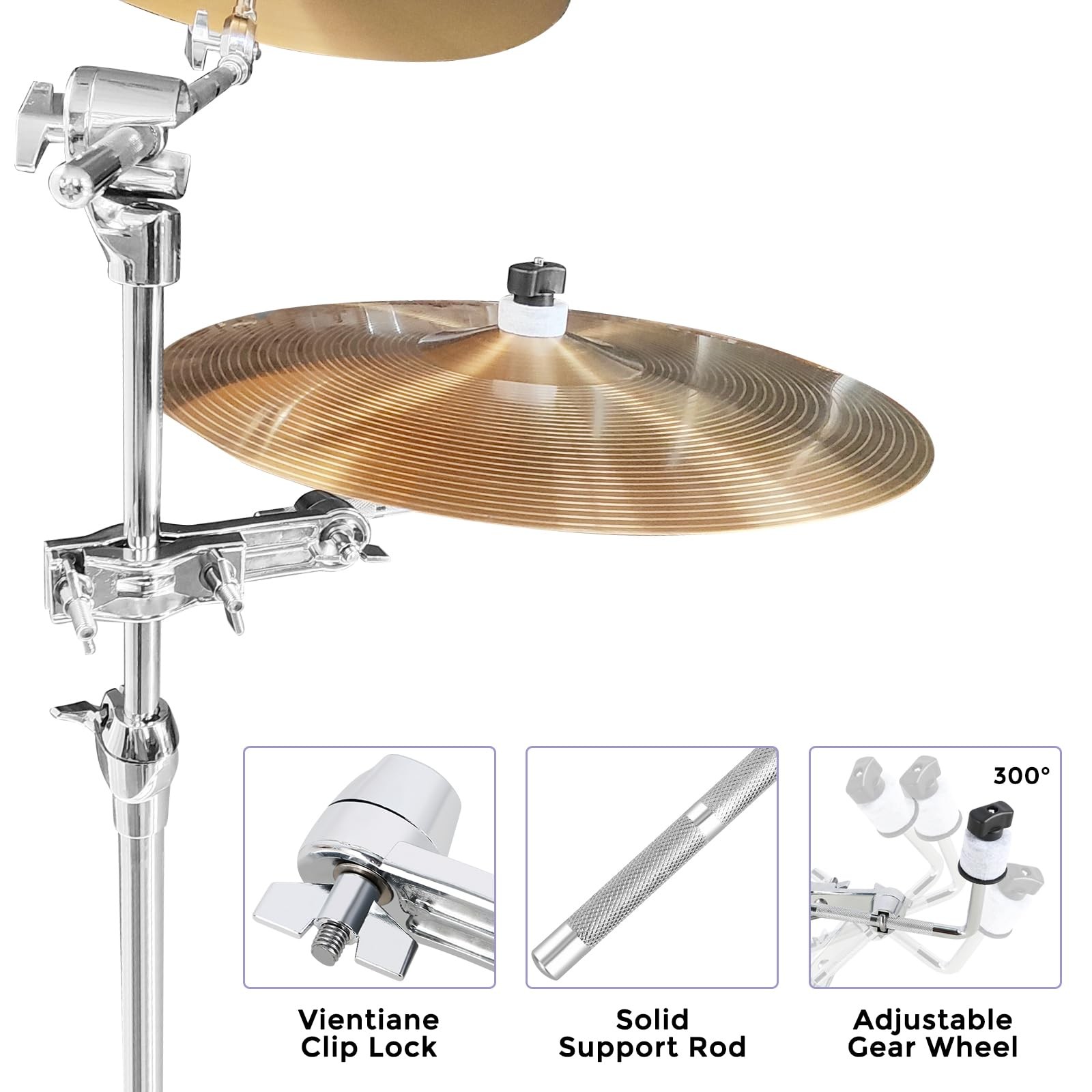 RANMING Drum Set Mounting Clamp Cymbal Stand Extension Arm L Silver