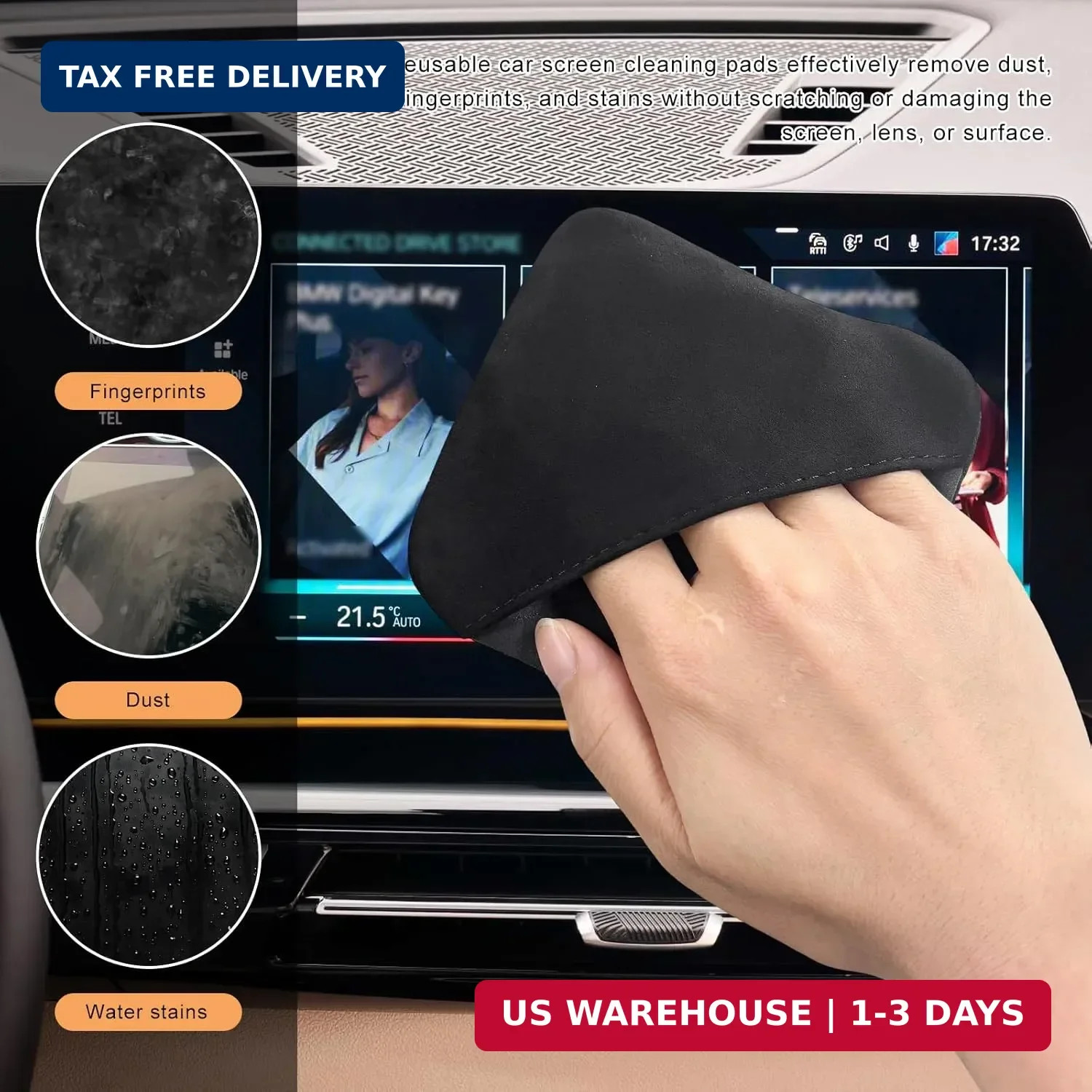 Car Screen Cleaner, Square Microfiber Cloth Non-Scratch Auto Touchscreen Cleanin