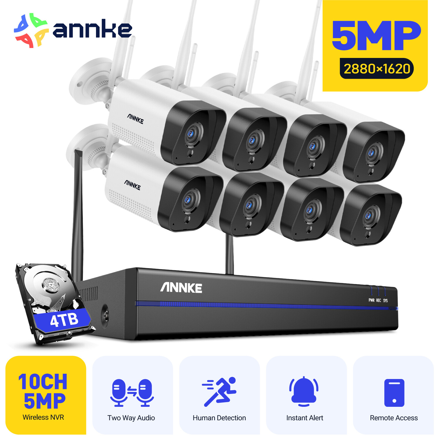 ANNKE Wireless 8CH NVR 5MP WIFI Security Camera System 2 Way Audio AI Detection
