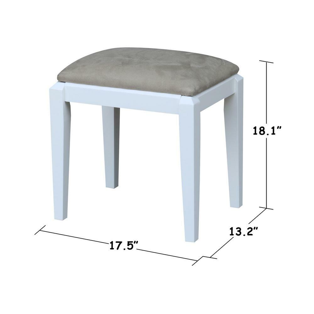 International Concepts Vanity Bench White Backless Upholstered Seat Solid Wood