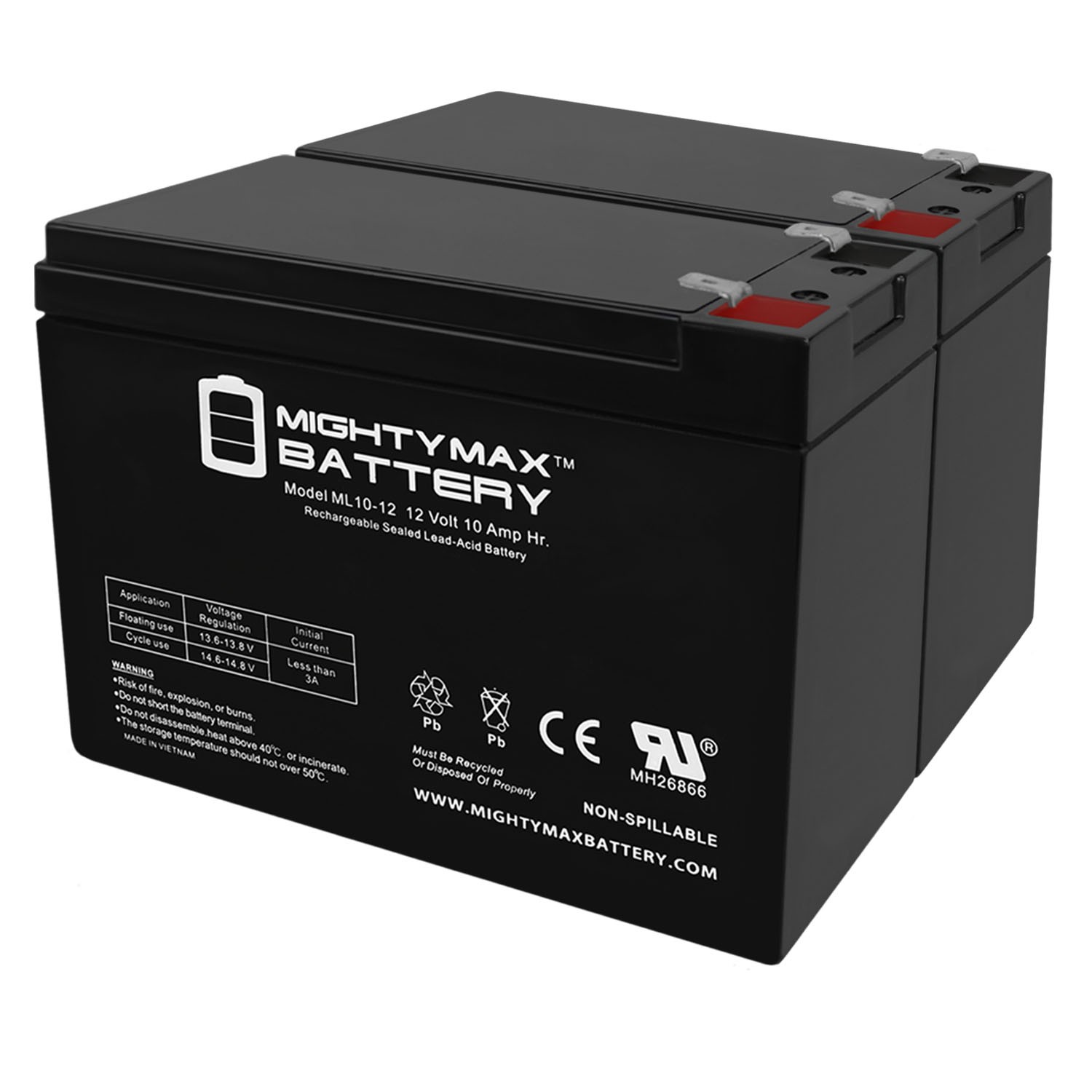 Mighty Max 12V 10AH SLA Battery Replaces Leoch LP12-12 T2, LP 12-12 T2 - 2 Pack