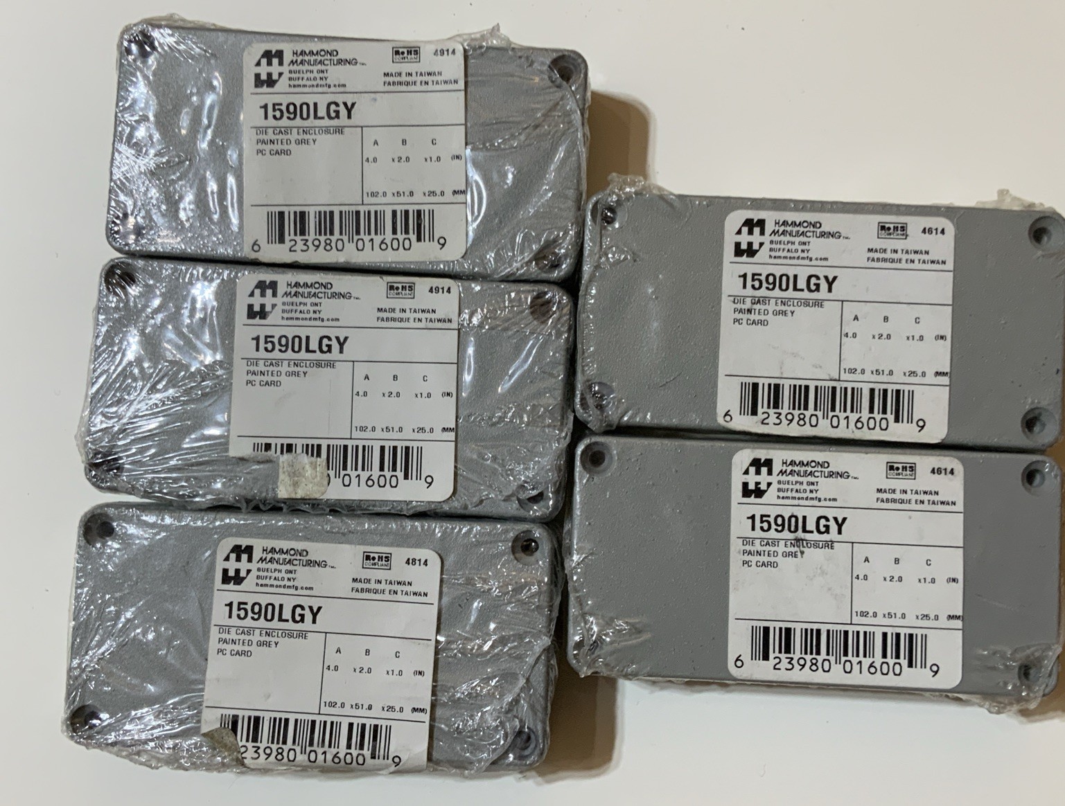 Lot Of 5pc  1590LGY  Genuine Hammond Diecast Aluminium Enclosure Box