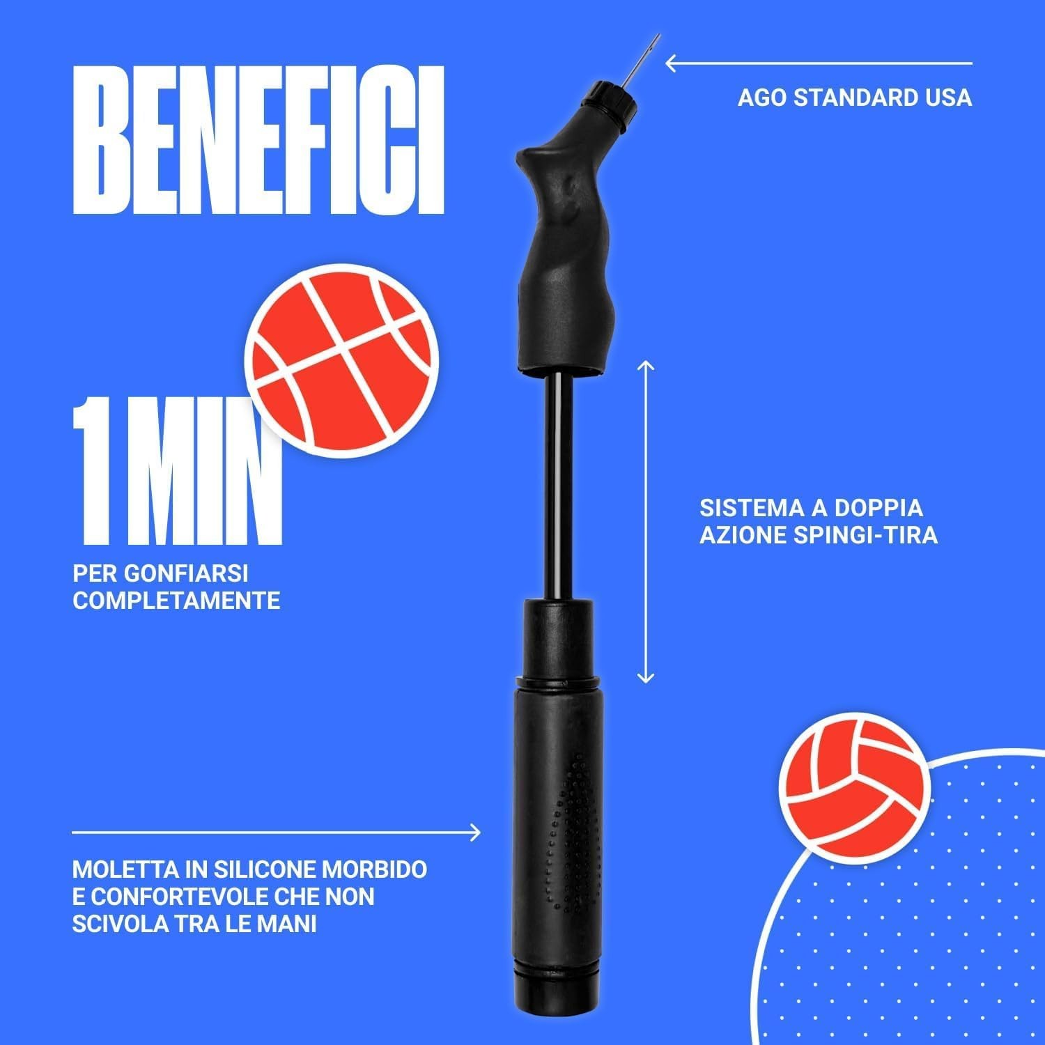 SPORTBIT Ball Pump for Sports Balls - Push & Pull Inflating System - Black