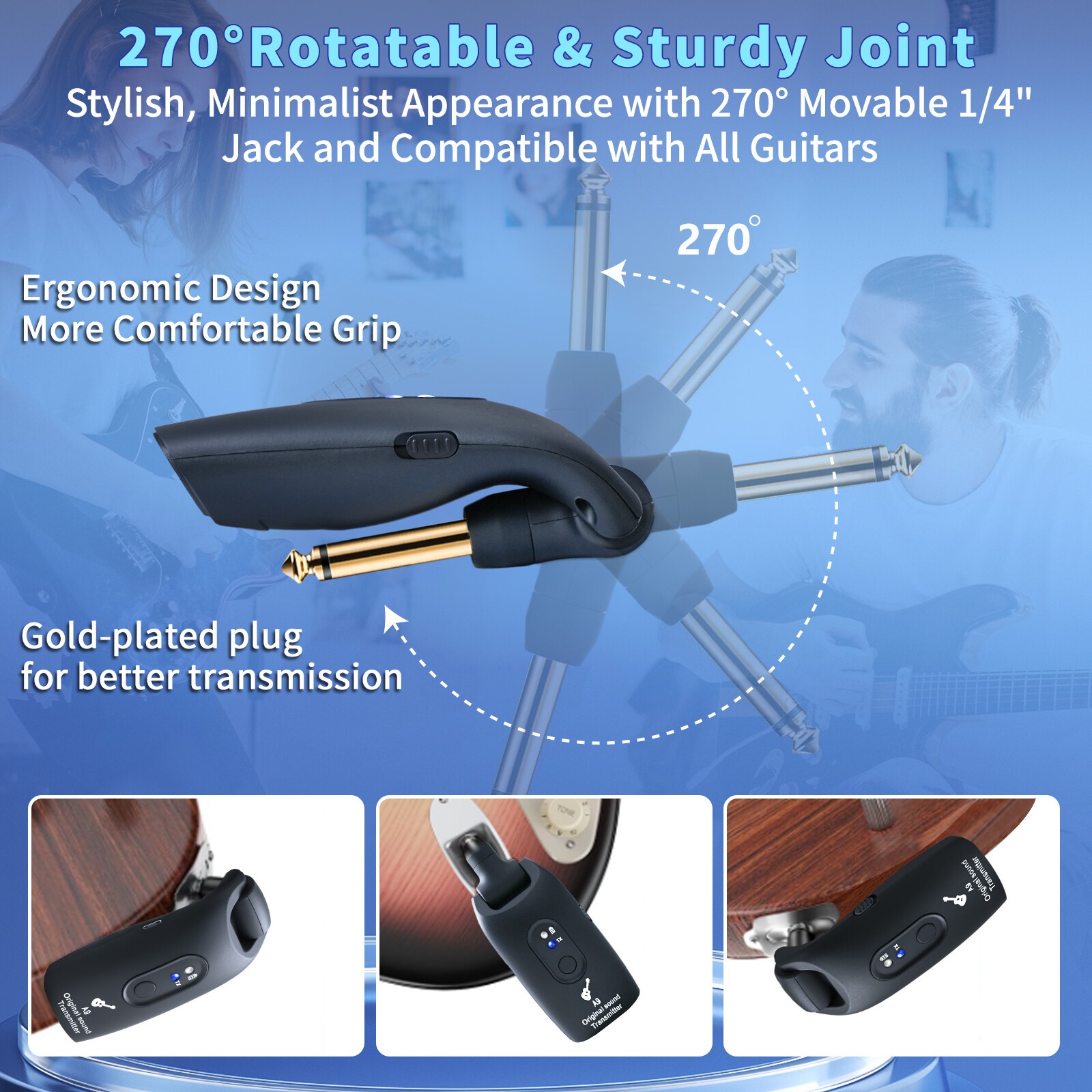 2.4GHz Wireless Guitar System Guitar Transmitter Receiver 100ft Rechargeable