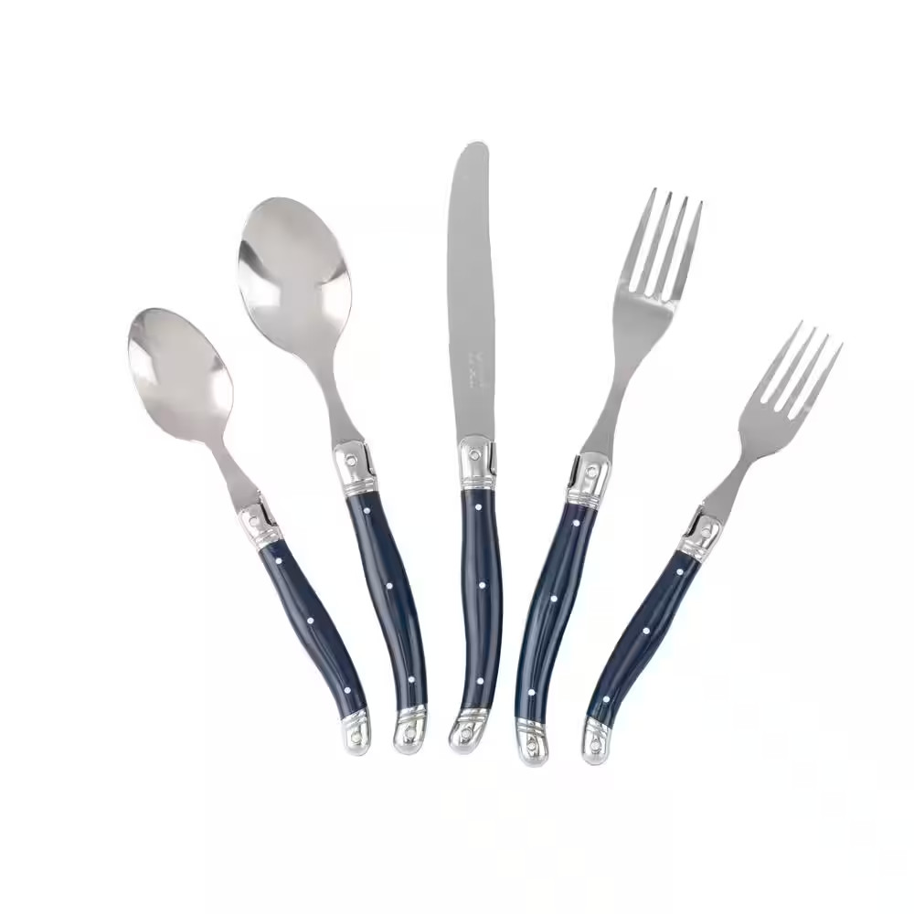 French Home Laguiole 20-Piece Navy Blue Stainless Steel Flatware Set (Service fo