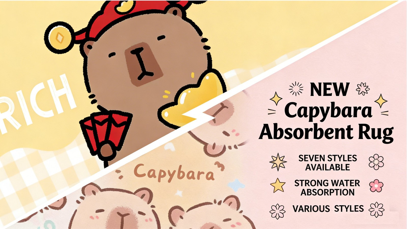 Kawaii Capybara Bath Mat Non Slip Quick Dry Rug for Shower Area Kid Room Decor