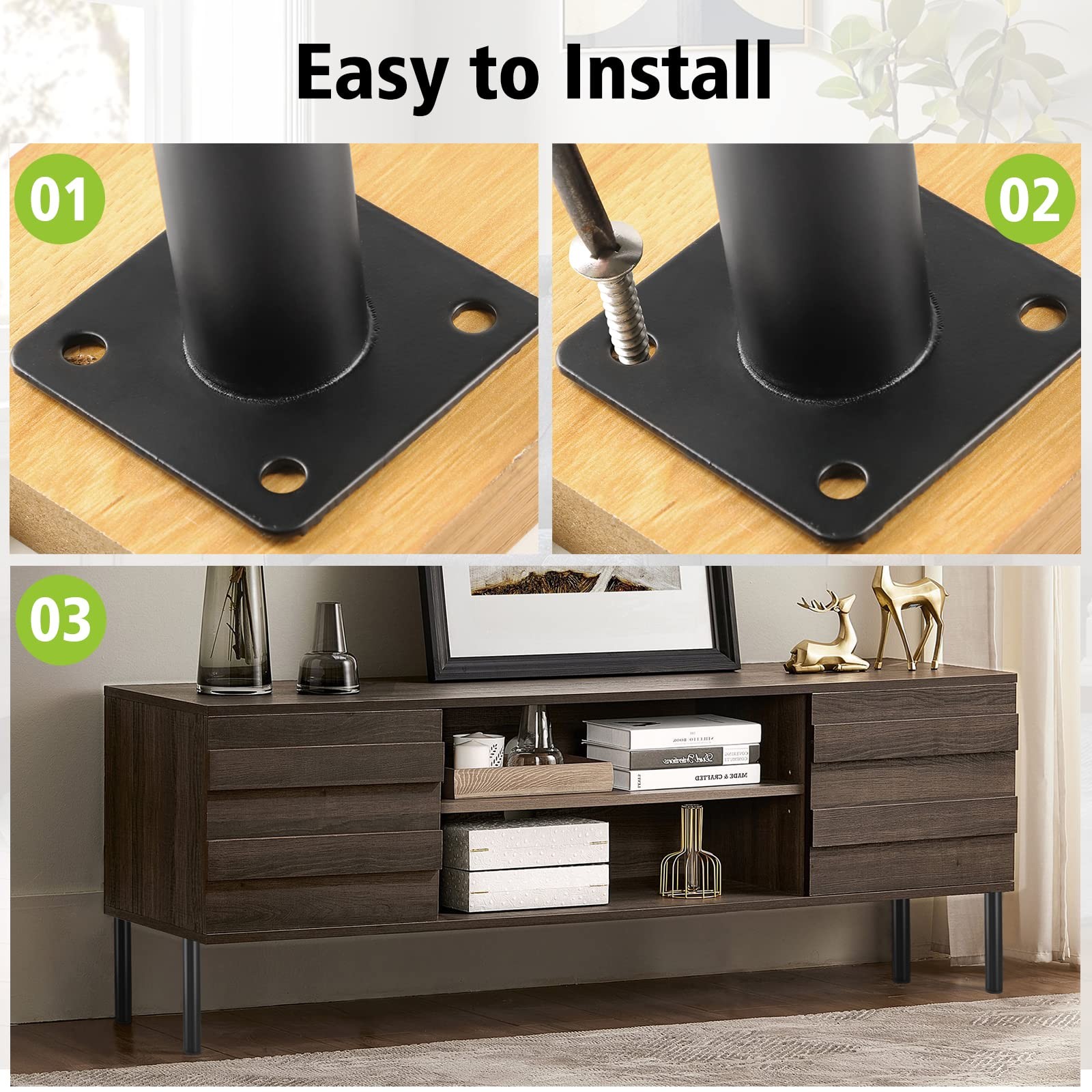 Masendelk Black Furniture Legs 5 Inch / 130mm, 4pcs Modern Sofa Legs Cabinet ...