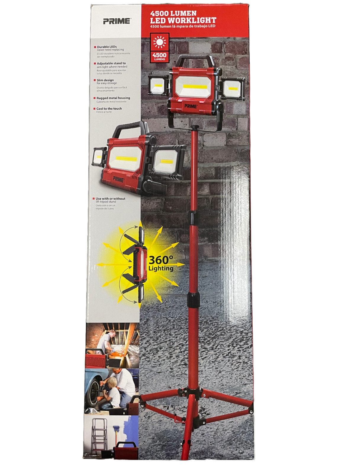 Prime 4500 Lumen LED Tripod Worklight w 6ft Cord Steel Casing