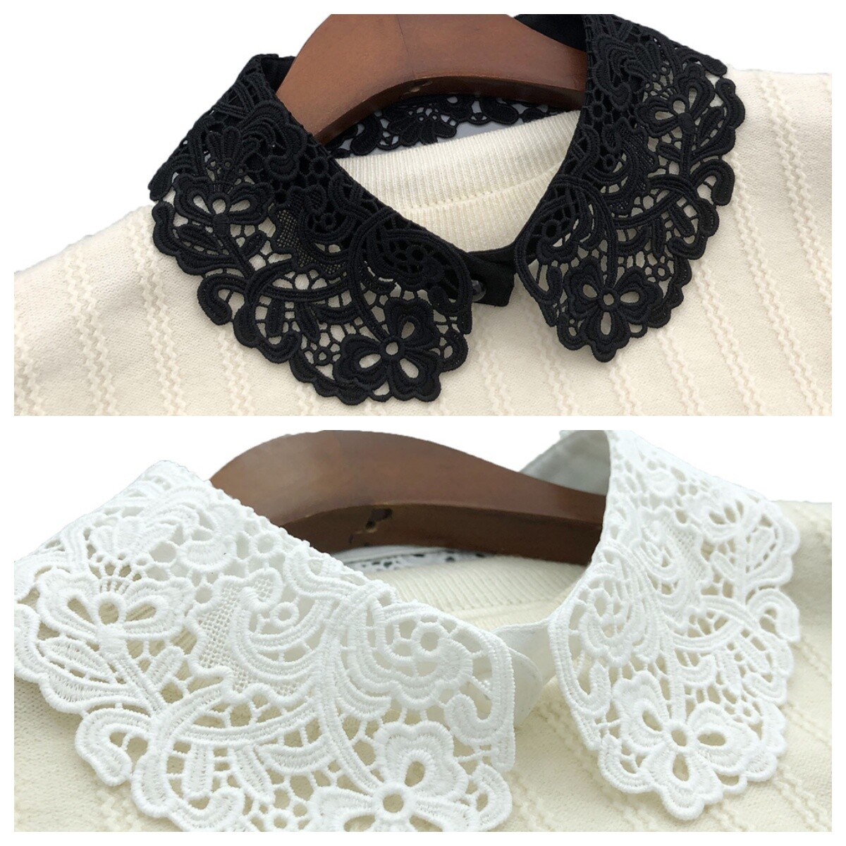 Women Lace Embroidery Flower Detachable Fake Collar Round Neck Lapel Tops Choker