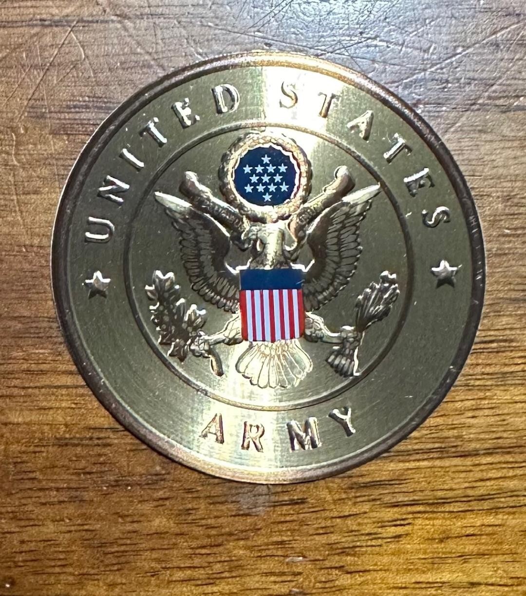 United States Army Eagle Thin Brass Adhesive Plaque Emblem Decal 2"