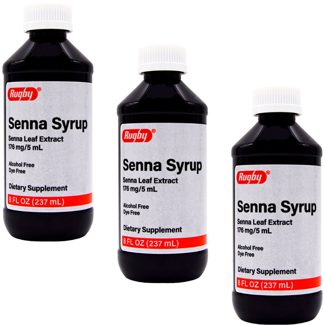 Rugby Senna Syrup - 8 fl oz | Senna Leaf Extract 176mg / 5 mL (7-2026) - 3 Pack