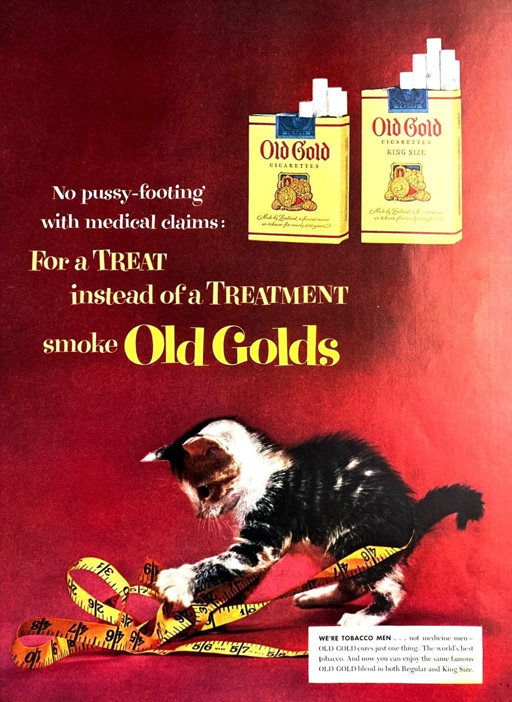 1953 OLD GOLD CIGARETTES Large Vintage Print Ad Tobacco Kitten Cat