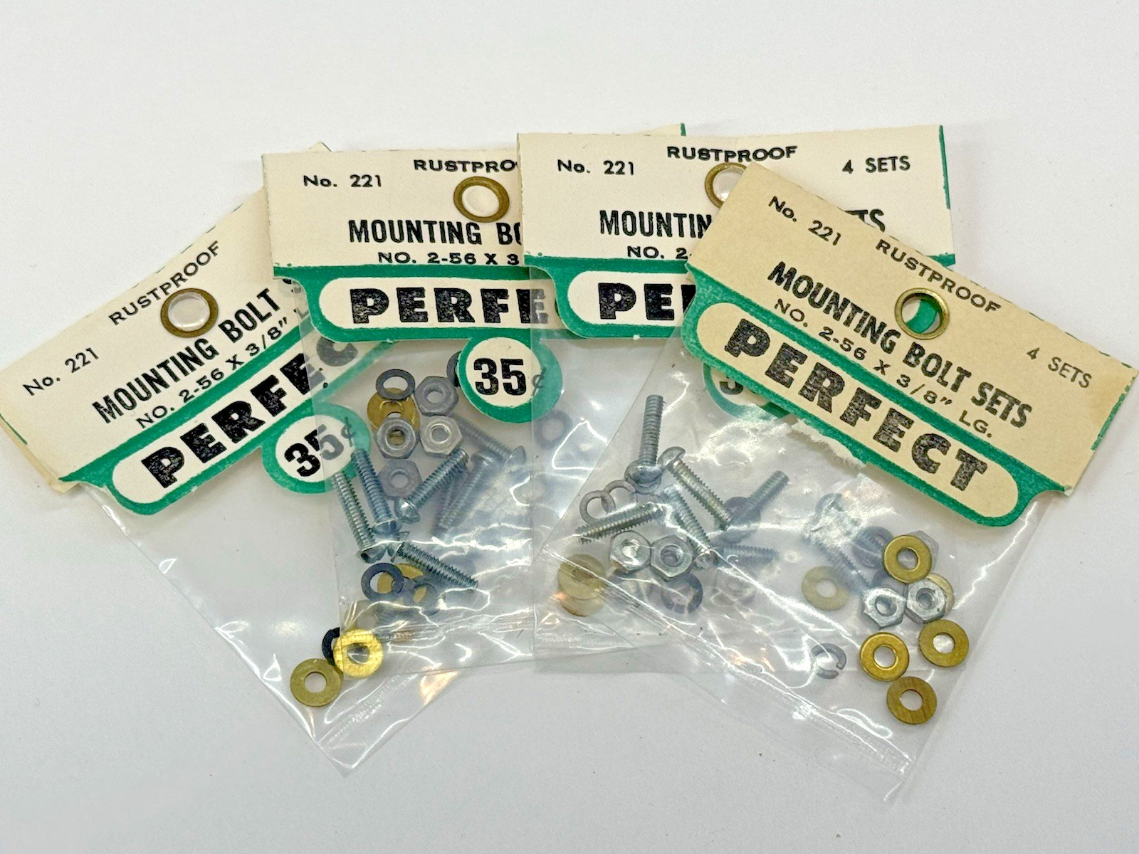 Lot of 4-Perfect Parts #221 Mounting Bolt Sets 2-56 x 3/8" Large  NOS