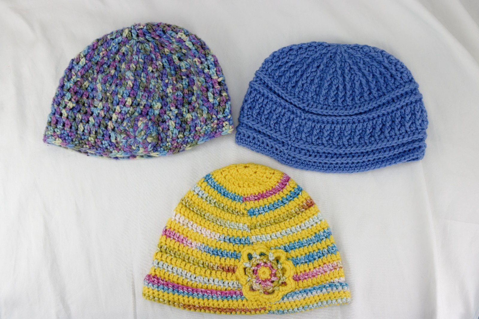 Hand Made Crochet Beanies, Various Designs and Sizes, LOT OF 3