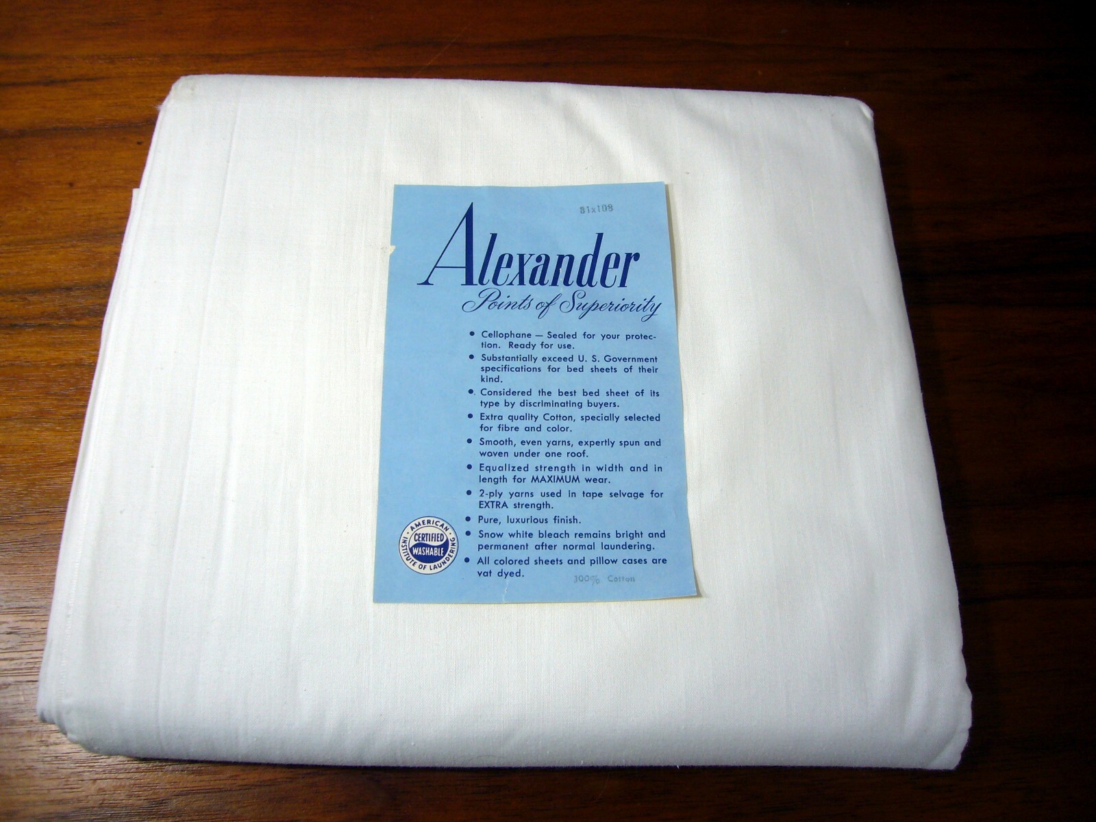 VINTAGE ALEXANDER MUSLIN NOS 100% COTTON Sheet 81x108" White Points superiority