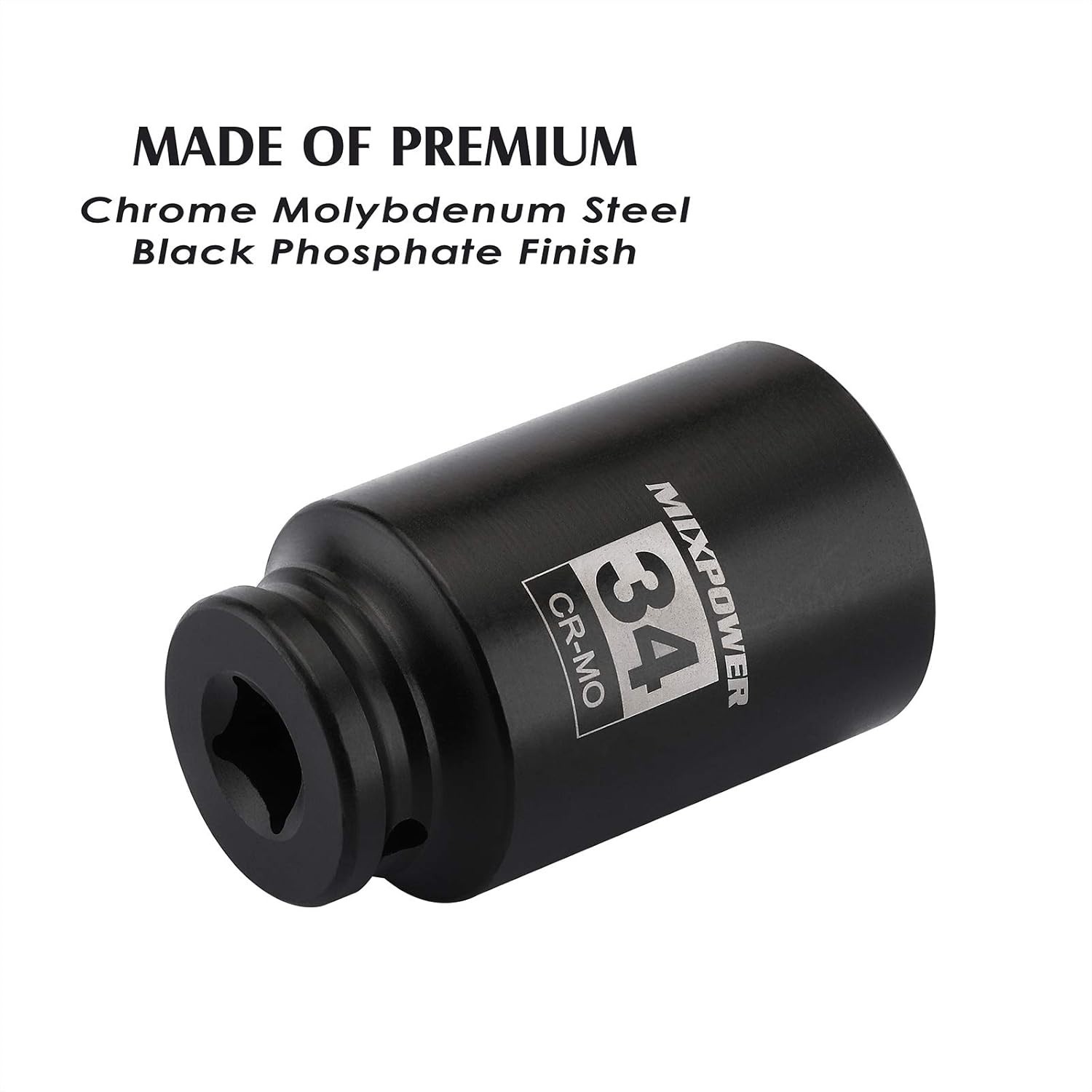 1/2" Drive Deep Impact Socket, CR-MO, 34 mm, METRIC, 6 Point, Axle Nut Impact...