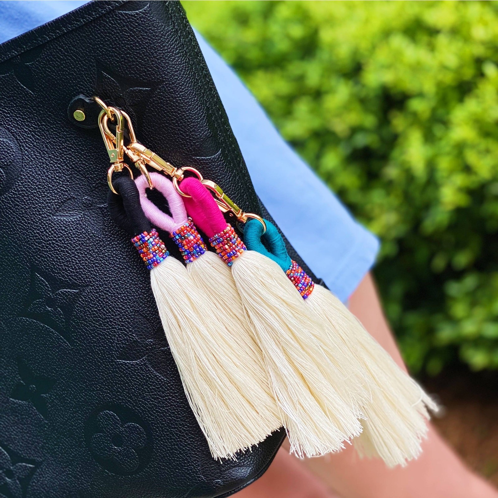 Maya Bay Tasseled Key Chain Bag Charm Teal