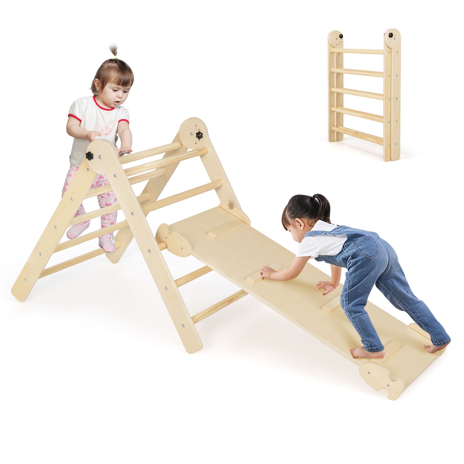 3-in-1 Triangular Climbing Toys Foldable & Height-adjustable Triangle Set