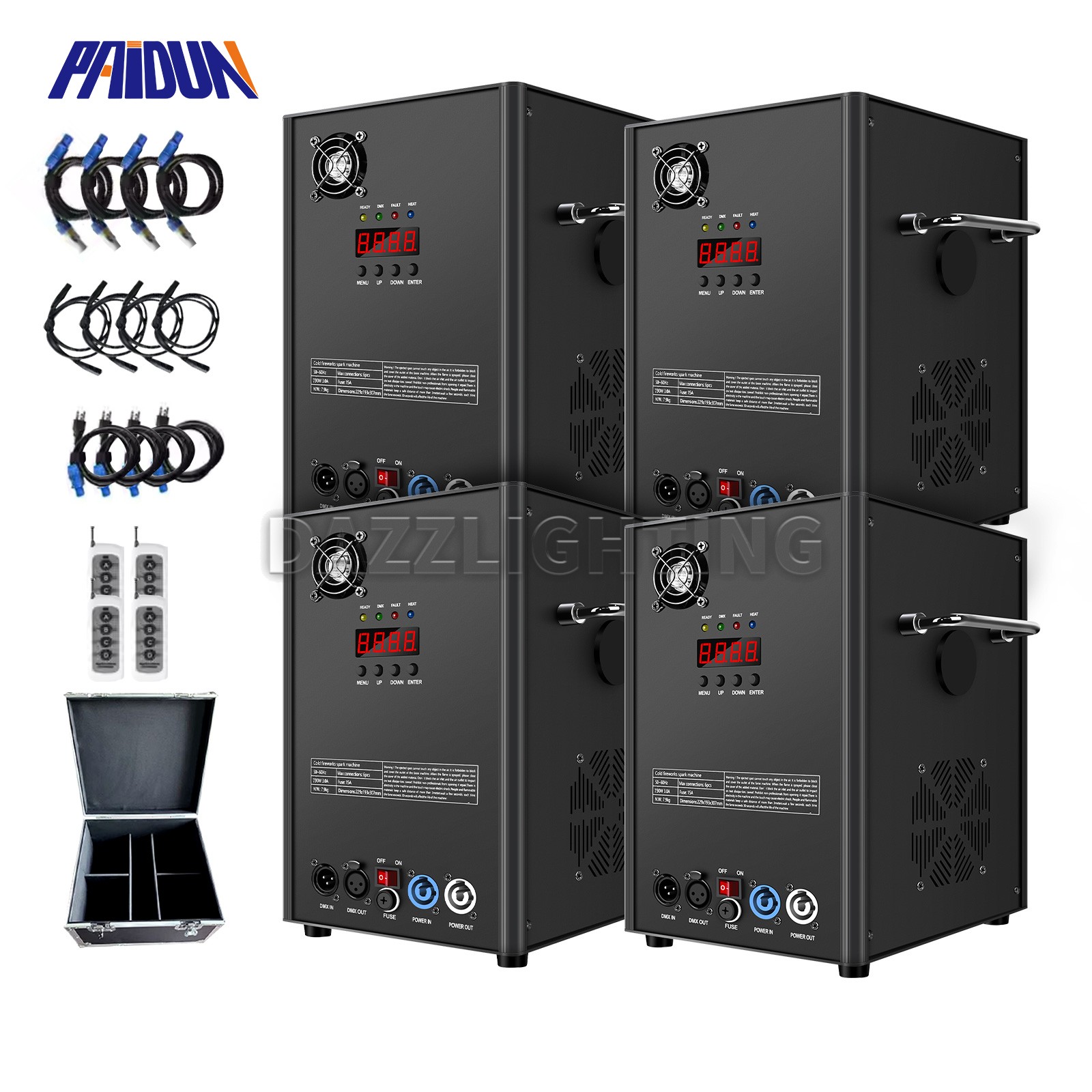 PAIDUN 4PCS 750W Cold Spark Firework Machine Sparkler Effect Equipment Road Case