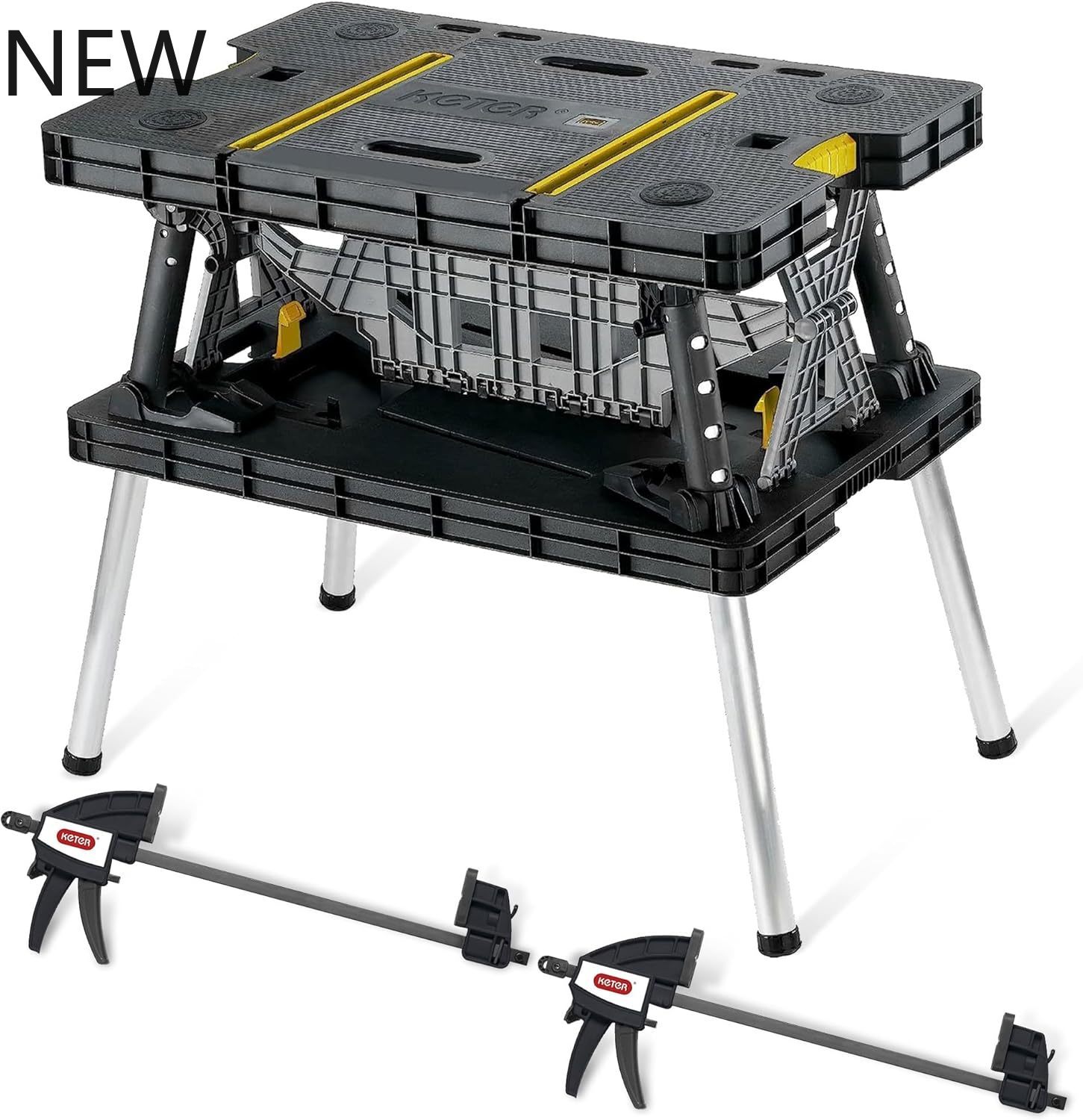 Keter Folding Work Table, Portable Workbench w/ 12" Clamps for Garage/Wood Shop.
