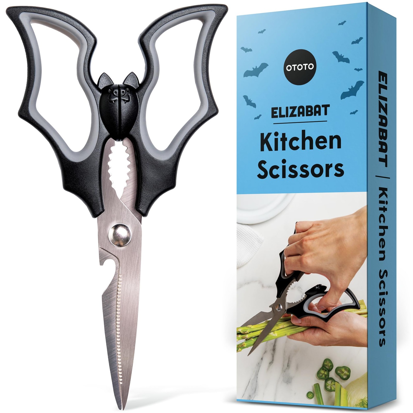 OTOTO Elizabat Kitchen Scissors - Halloween Goth Cute Bat Medium, Black