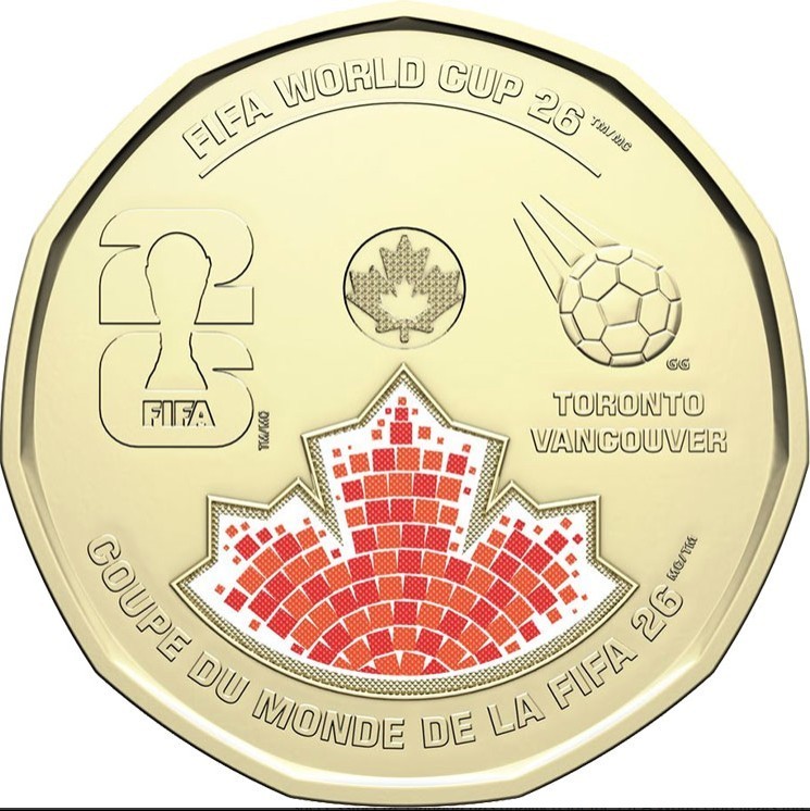 Canada FIFA World Cup 2026 Coloured $1 Dollar Loonie Coin From Mint Roll BU