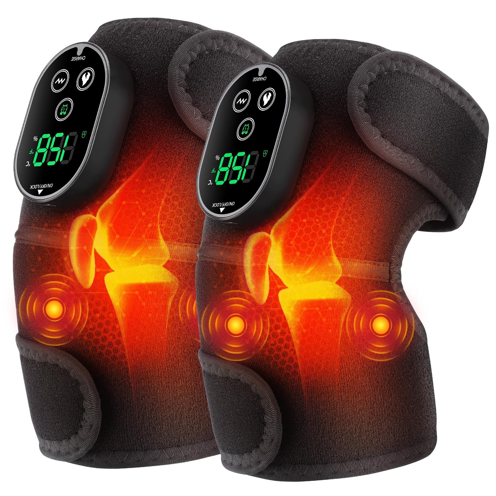 Cordless Knee Heating Pad - 6 Heating Levels, 3 Vibration Modes, Adjustable T...