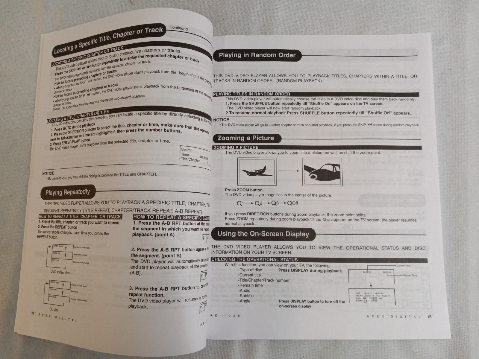 APEX DVD Video Player OPERATING INSTRUCTIONS AD-1225