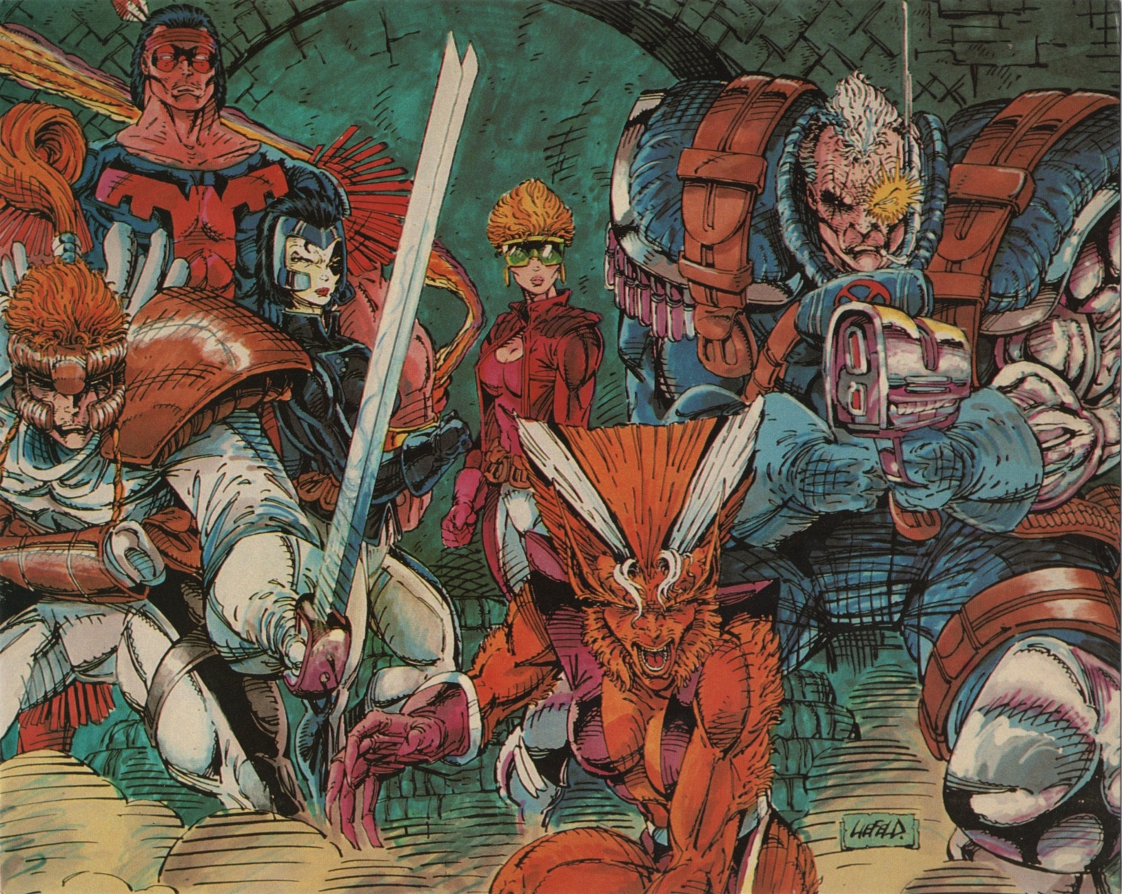 Marvel Comics X-Force Members 8 x 10 Glossy Postcard 1992 Liefeld Art NEW UNUSED