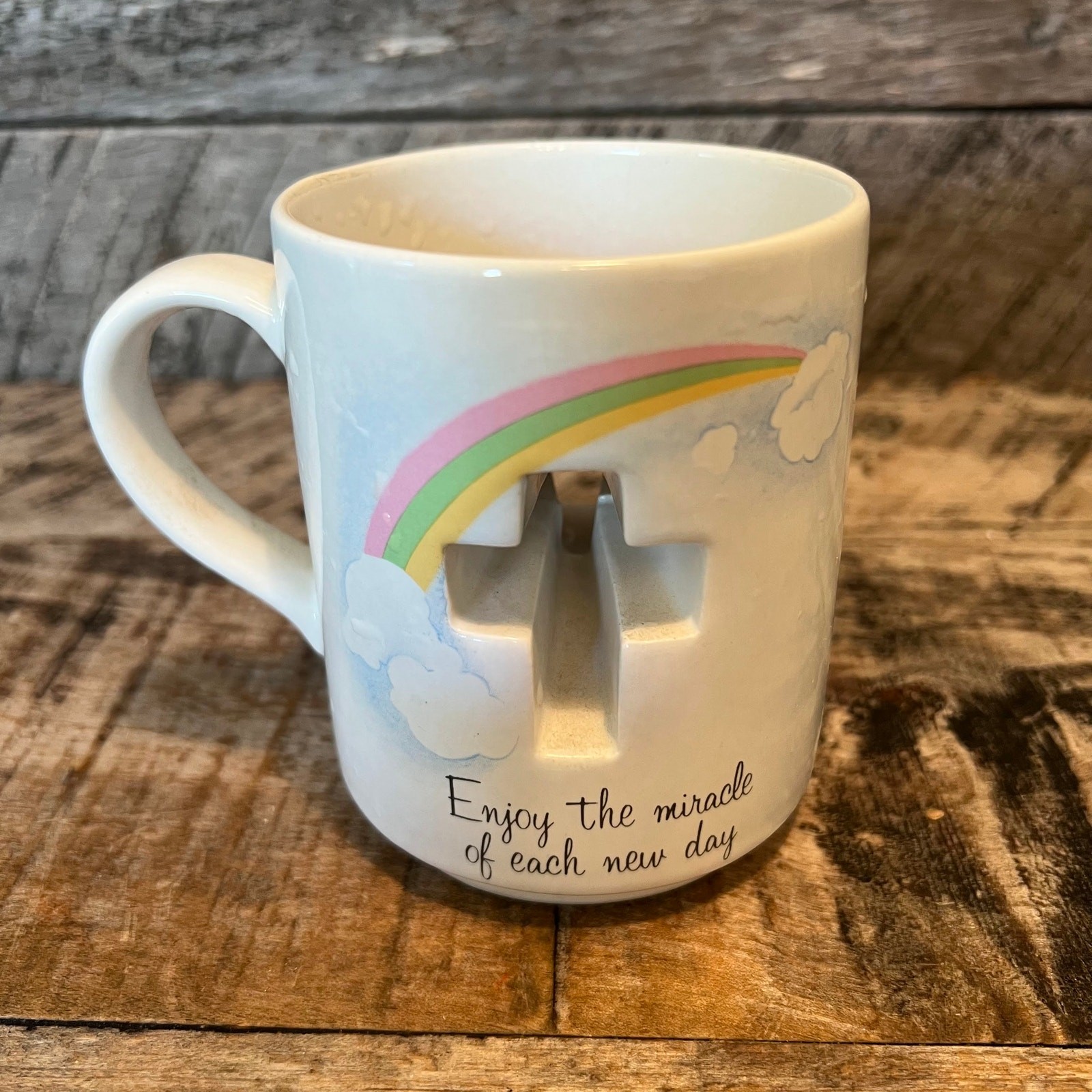 Christian Coffee Mug Rainbow Cross Enjoy the Miracle of Each New Day