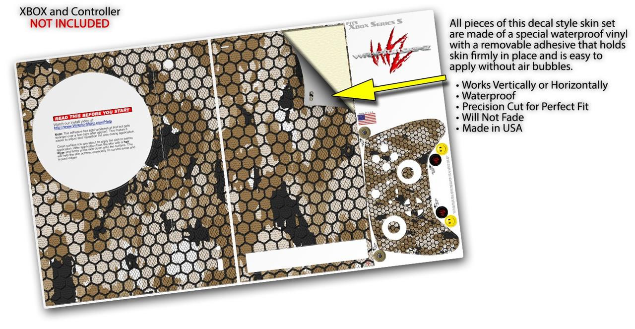 Skin Wrap for XBOX Series S Console Controller HEX Mesh Camo 01 Tan