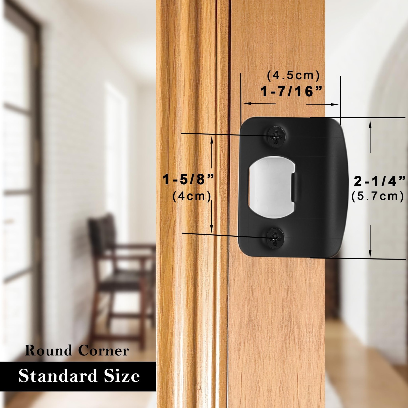 Matte Black Door Strike Plate for Interior Doors, Adjustable Security Reinfor...