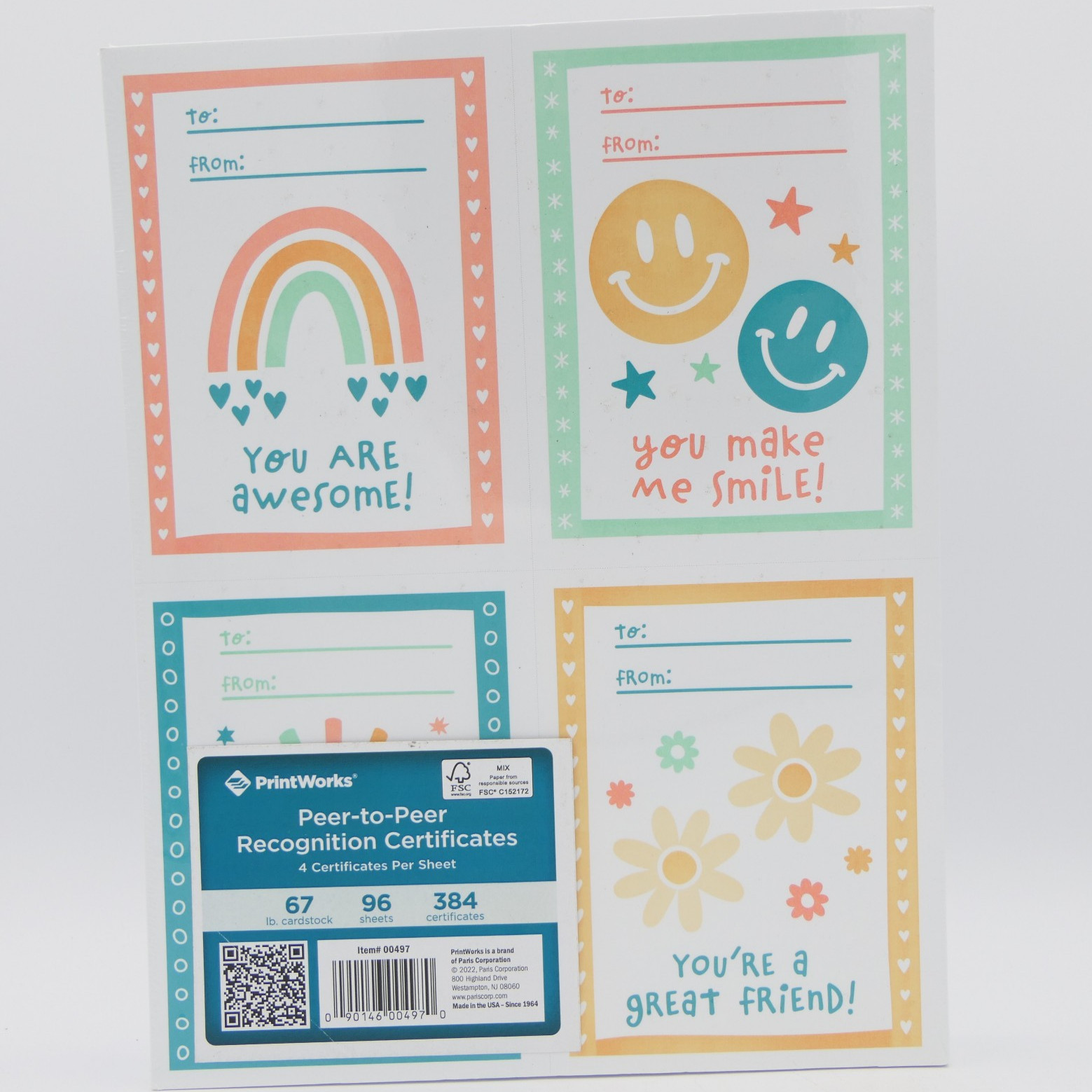 PrintWorks Peer to Peer Recognition Certificates 96 Sheets 4 Per Sheet 00497