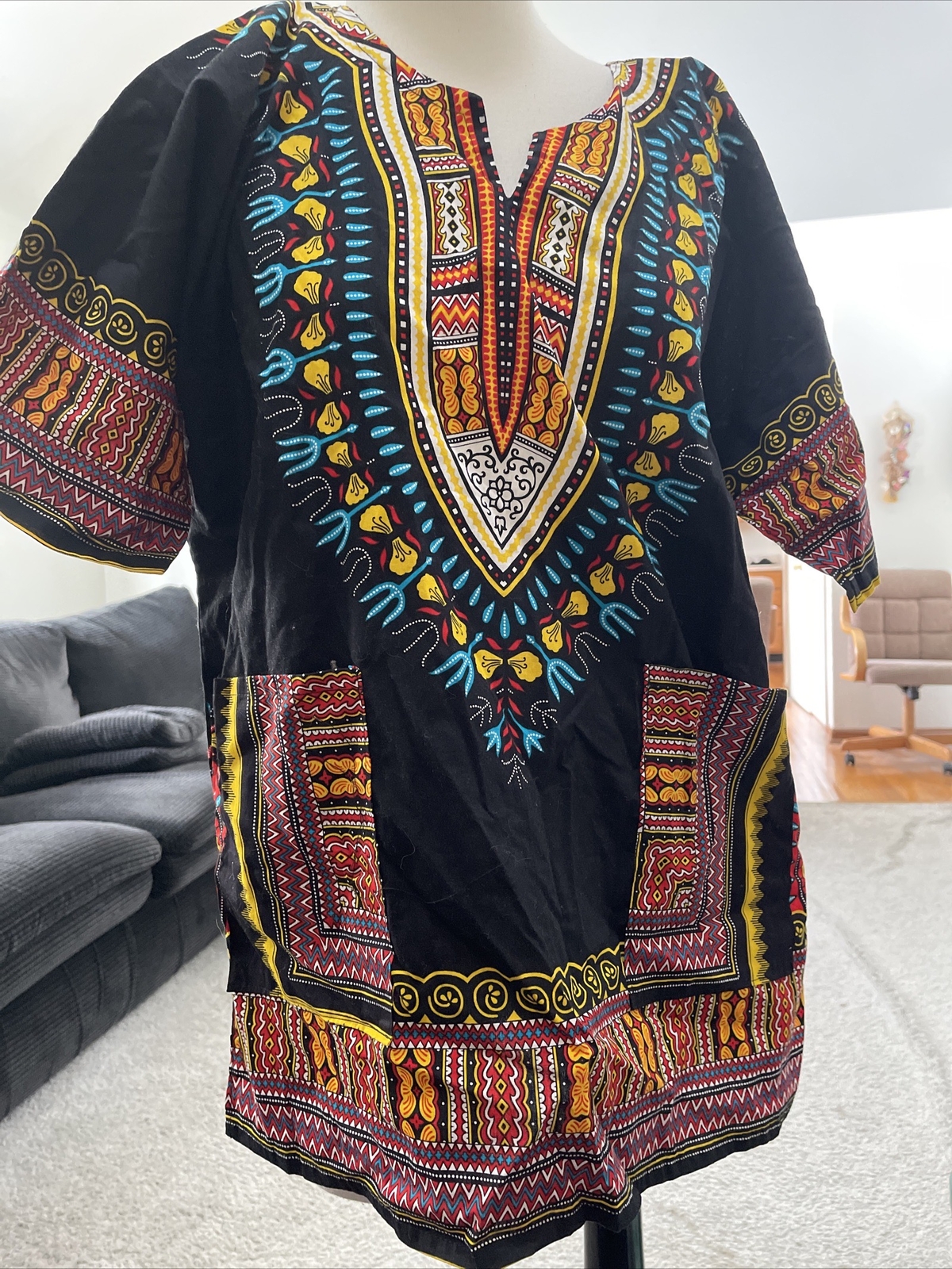 Mama & Papa African Style Dashiki Multi Color Short Sleeve Top Size Medium