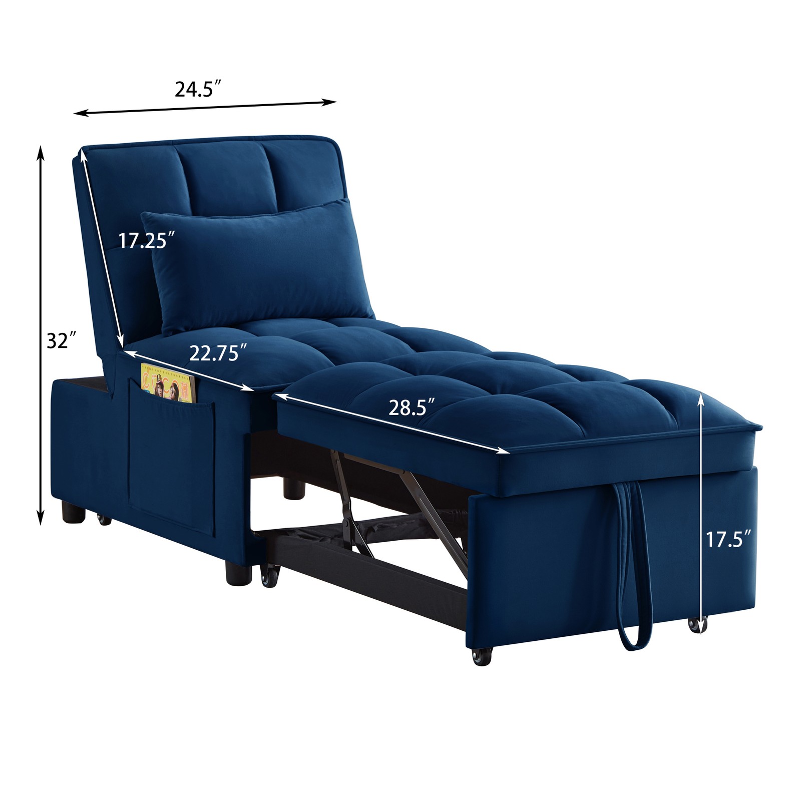 4 in1 Multi-Function Single Sofa Bed with Storage Pockets,Tufted Single Pull-