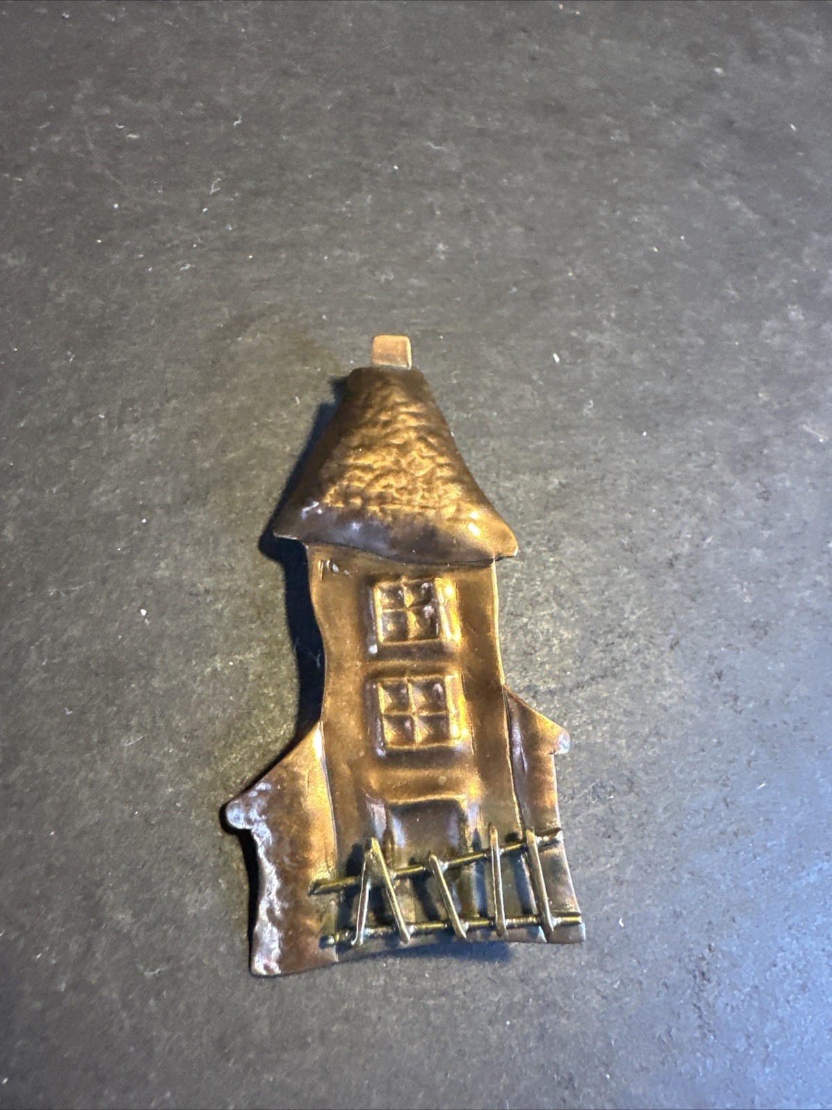 Vintage Copper House Brooch 3” Handmade Cottage Pin Rustic Folk Art #M7