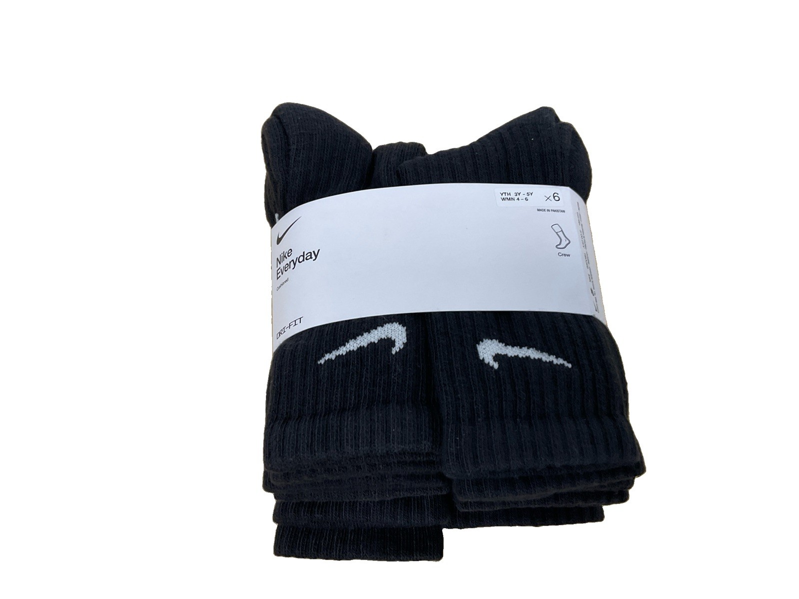 Nike Everyday Black Crew Socks, Small 3y-5y