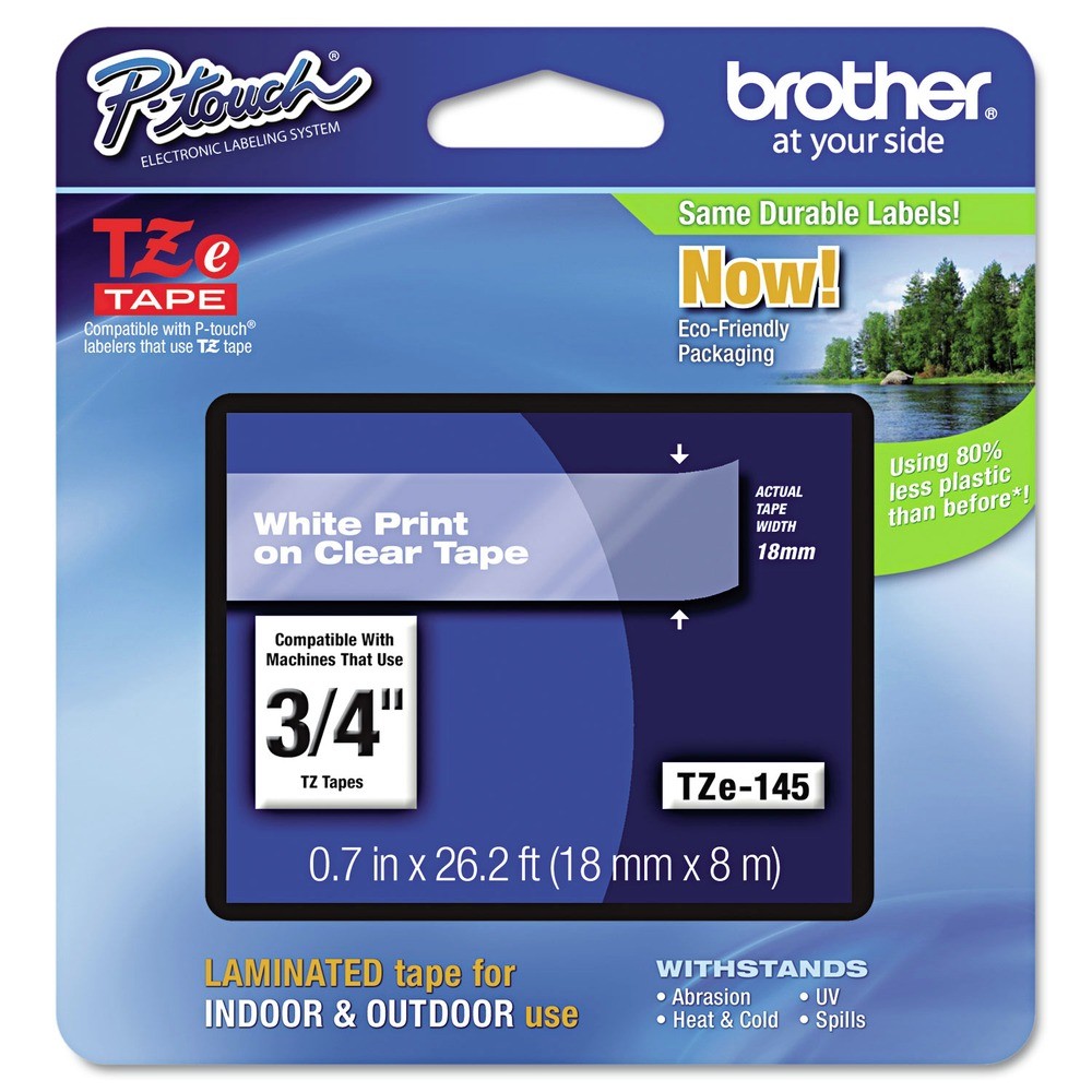 Brother P-Touch TZE145 TZe Adhesive Laminated Labeling Tape - White on Clear New