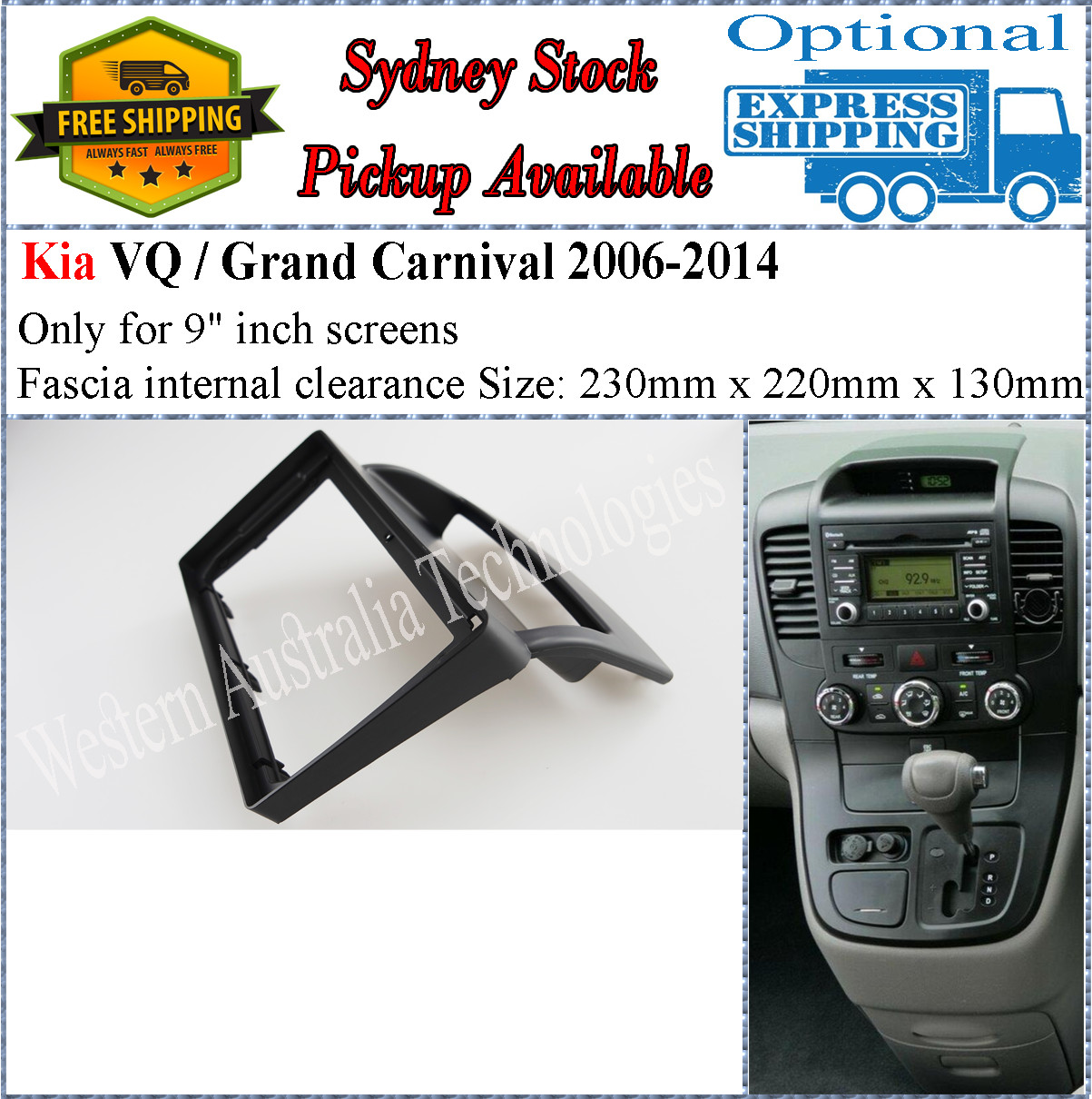 Harness Or For 9 Nine Inch Screen Fascia facia Fits Kia VQ Grand Carnival 2006+