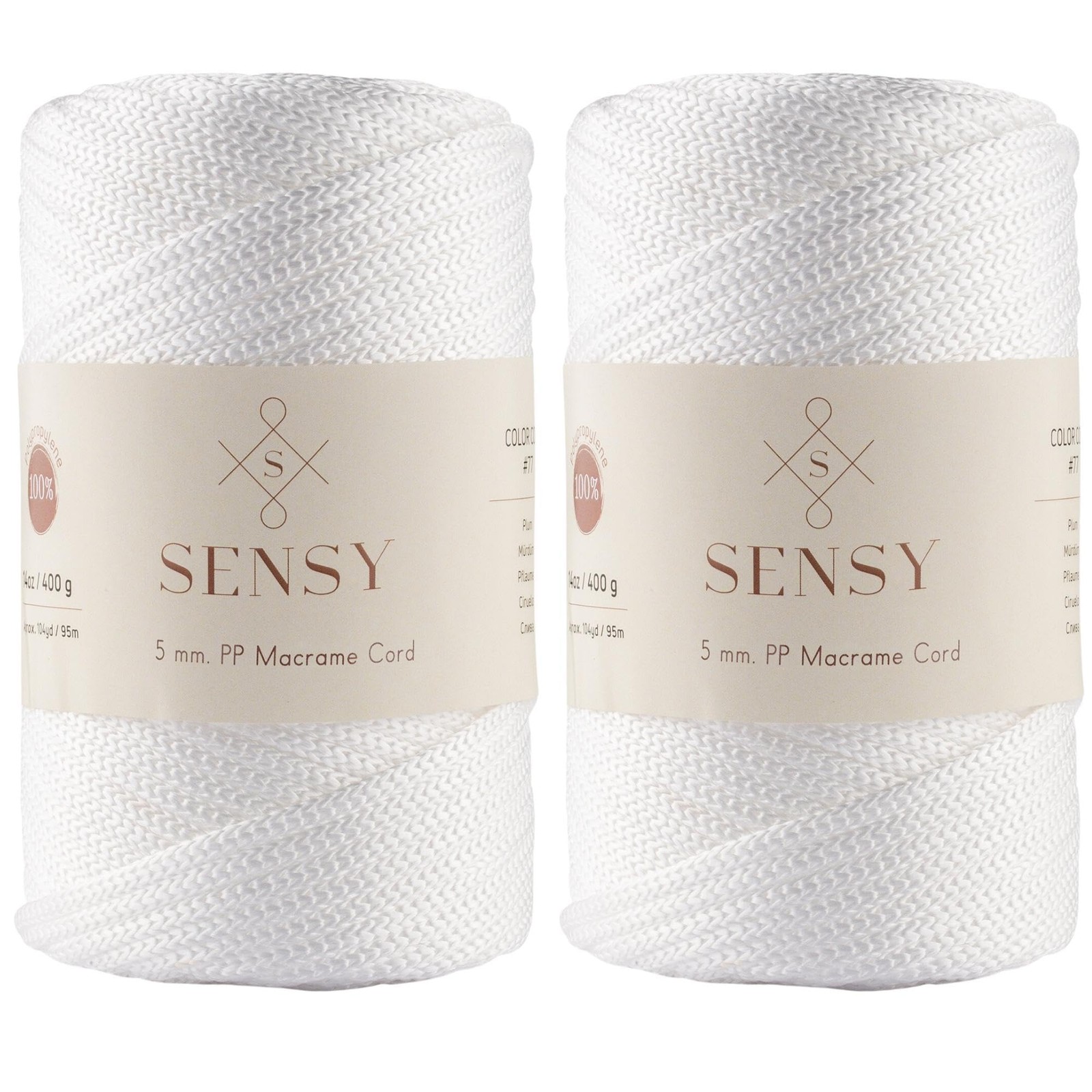 2 Skeins of Sensy Premium 5mm 104 Yards Polyester Rope 100% Polypropylene Cor...