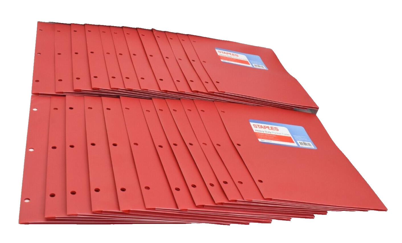 Lot of 24 Staples 3 Hole Punched Heavy Duty 2 Pocket Portfolios Red 52803