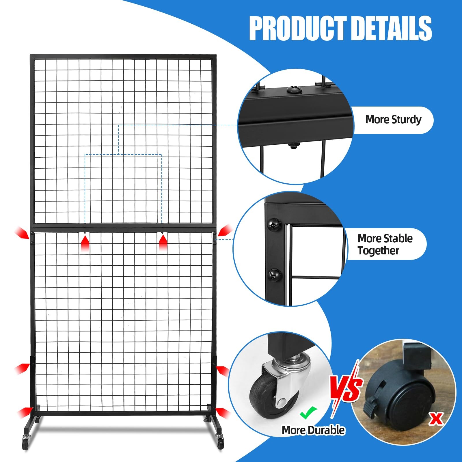 3'x 6' Gridwall Panel Display Stand with T-Base, Black Wire Grid Wall Panels ...