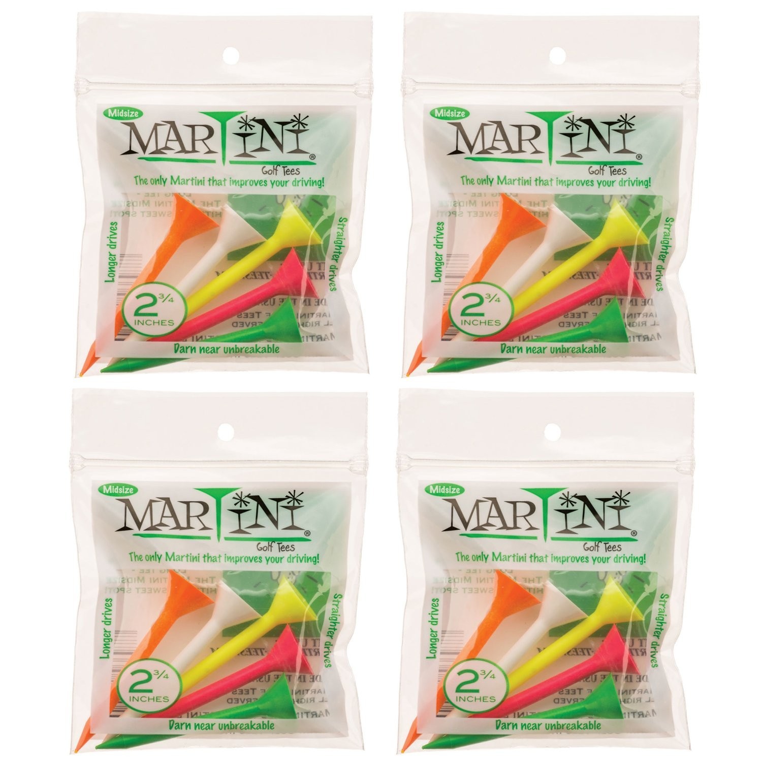 Martini Golf Tees 2 3/4" Midsize 4 Packs of Mixed - 20 Tees Total - Virtually...